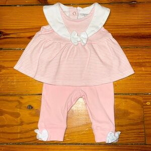 Laura Ashley baby pink sailor bow top dress leggings matching outfit 0-3M